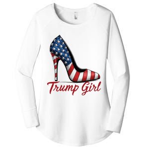 Trump Girl High Heel Stilettos American Flag Trump 2024 Women's Perfect Tri Tunic Long Sleeve Shirt