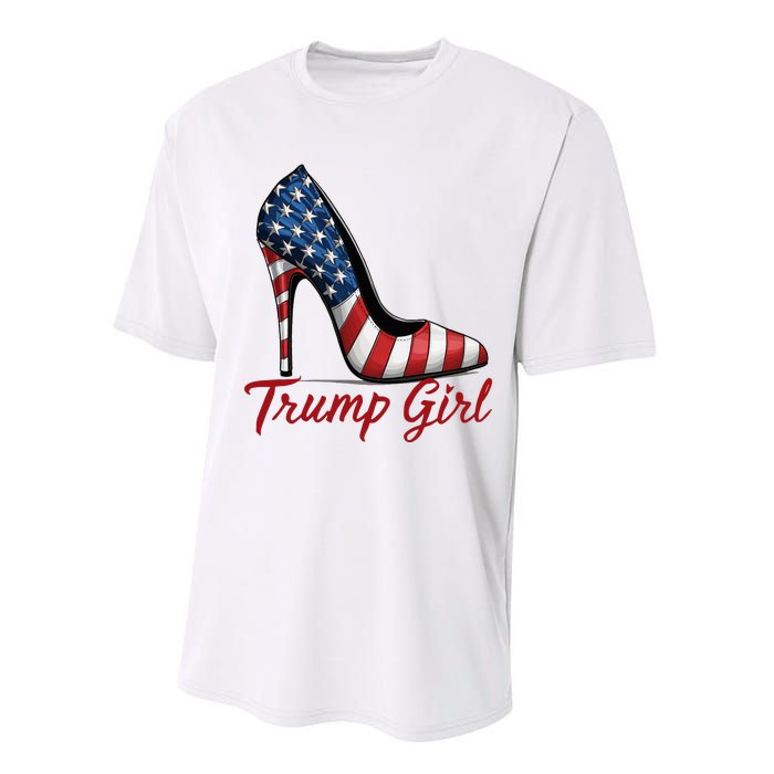 Trump Girl High Heel Stilettos American Flag Trump 2024 Performance Sprint T-Shirt