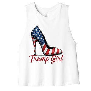 Trump Girl High Heel Stilettos American Flag Trump 2024 Women's Racerback Cropped Tank