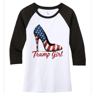 Trump Girl High Heel Stilettos American Flag Trump 2024 Women's Tri-Blend 3/4-Sleeve Raglan Shirt