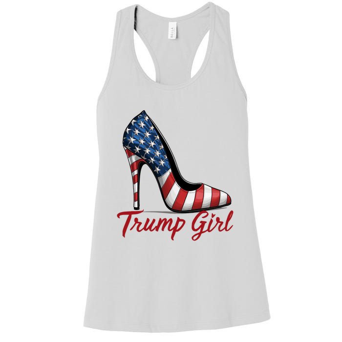 Trump Girl High Heel Stilettos American Flag Trump 2024 Women's Racerback Tank