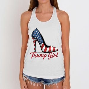 Trump Girl High Heel Stilettos American Flag Trump 2024 Women's Knotted Racerback Tank