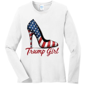 Trump Girl High Heel Stilettos American Flag Trump 2024 Ladies Long Sleeve Shirt