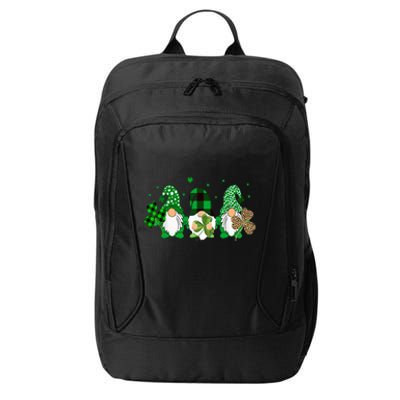 Three Gnomes Holding Shamrock Leopard Plaid St Patrick's Day City Backpack