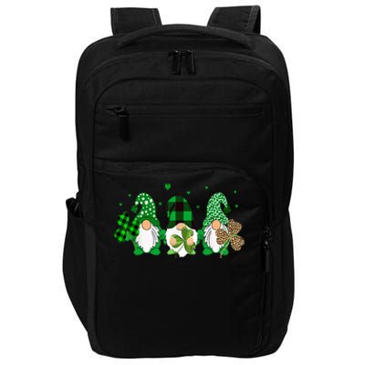 Three Gnomes Holding Shamrock Leopard Plaid St Patrick's Day Impact Tech Backpack