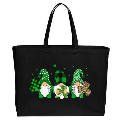 Three Gnomes Holding Shamrock Leopard Plaid St Patrick's Day Cotton Canvas Jumbo Tote