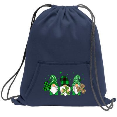 Three Gnomes Holding Shamrock Leopard Plaid St Patrick's Day Sweatshirt Cinch Pack Bag