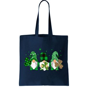 Three Gnomes Holding Shamrock Leopard Plaid St Patrick's Day Tote Bag