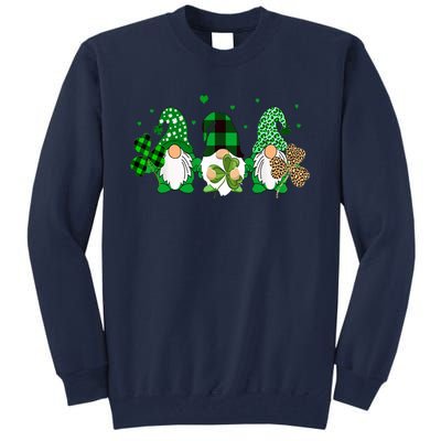 Three Gnomes Holding Shamrock Leopard Plaid St Patrick's Day Tall Sweatshirt