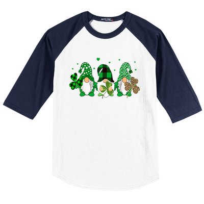 Three Gnomes Holding Shamrock Leopard Plaid St Patrick's Day Baseball Sleeve Shirt