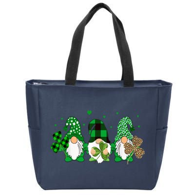 Three Gnomes Holding Shamrock Leopard Plaid St Patrick's Day Zip Tote Bag