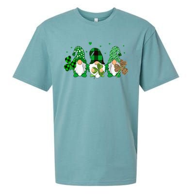 Three Gnomes Holding Shamrock Leopard Plaid St Patrick's Day Sueded Cloud Jersey T-Shirt