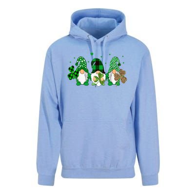 Three Gnomes Holding Shamrock Leopard Plaid St Patrick's Day Unisex Surf Hoodie