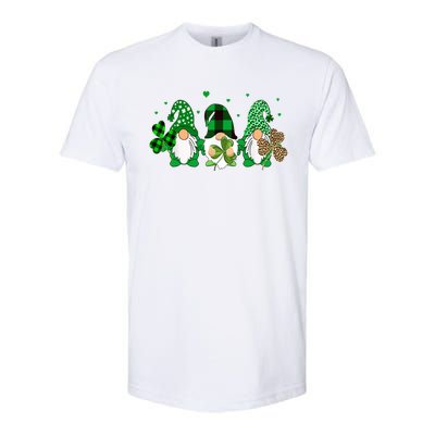 Three Gnomes Holding Shamrock Leopard Plaid St Patrick's Day Softstyle® CVC T-Shirt