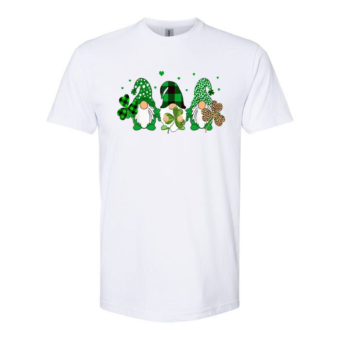 Three Gnomes Holding Shamrock Leopard Plaid St Patrick's Day Softstyle CVC T-Shirt