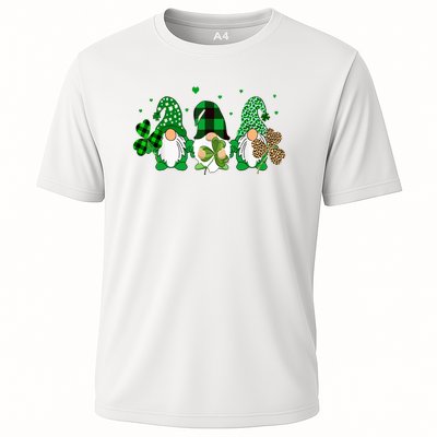 Three Gnomes Holding Shamrock Leopard Plaid St Patrick's Day Cooling Performance Crew T-Shirt