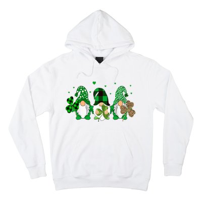 Three Gnomes Holding Shamrock Leopard Plaid St Patrick's Day Hoodie