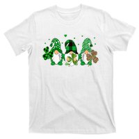 Three Gnomes Holding Shamrock Leopard Plaid St Patrick's Day T-Shirt