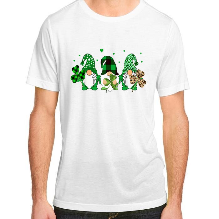 Three Gnomes Holding Shamrock Leopard Plaid St Patrick's Day Adult ChromaSoft Performance T-Shirt