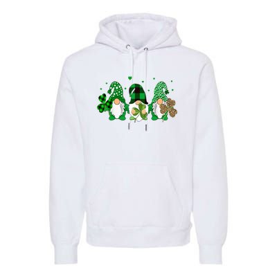 Three Gnomes Holding Shamrock Leopard Plaid St Patrick's Day Premium Hoodie