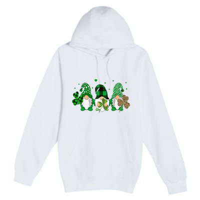 Three Gnomes Holding Shamrock Leopard Plaid St Patrick's Day Premium Pullover Hoodie