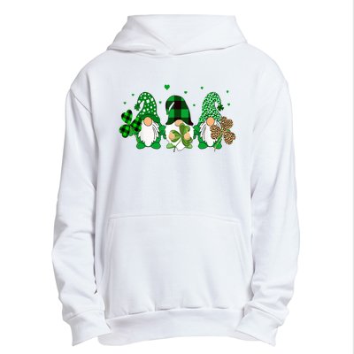 Three Gnomes Holding Shamrock Leopard Plaid St Patrick's Day Urban Pullover Hoodie