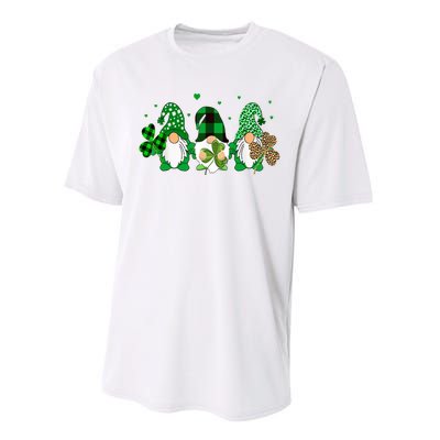 Three Gnomes Holding Shamrock Leopard Plaid St Patrick's Day Performance Sprint T-Shirt