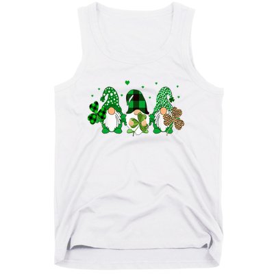 Three Gnomes Holding Shamrock Leopard Plaid St Patrick's Day Tank Top