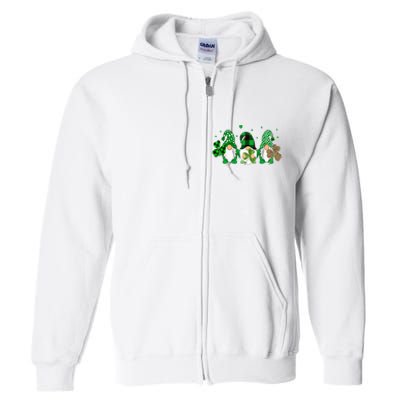 Three Gnomes Holding Shamrock Leopard Plaid St Patrick's Day Full Zip Hoodie