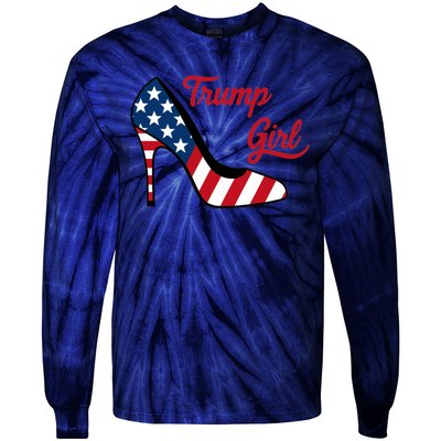 Trump Girl High Heels Stilettos American Flag Trump 2024 Trump Merch Republican Tie-Dye Long Sleeve Shirt