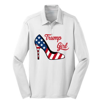 Trump Girl High Heels Stilettos American Flag Trump 2024 Trump Merch Republican Silk Touch Performance Long Sleeve Polo