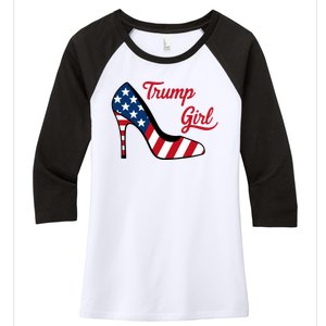 Trump Girl High Heels Stilettos American Flag Trump 2024 Trump Merch Republican Women's Tri-Blend 3/4-Sleeve Raglan Shirt