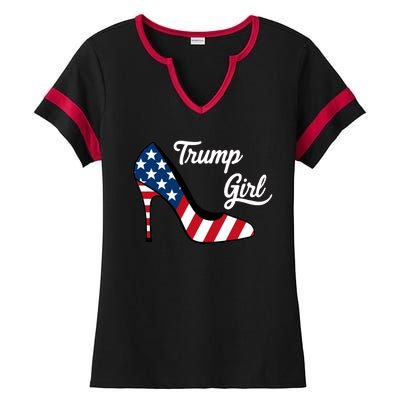 Trump Girl High Heels Stilettos American Flag Trump 2024 Republican Trump Merch Ladies Halftime Notch Neck Tee