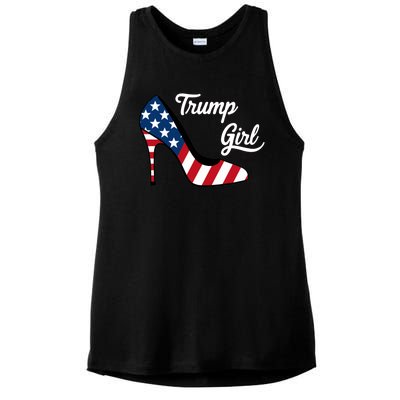 Trump Girl High Heels Stilettos American Flag Trump 2024 Republican Trump Merch Ladies PosiCharge Tri-Blend Wicking Tank