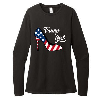 Trump Girl High Heels Stilettos American Flag Trump 2024 Republican Trump Merch Womens CVC Long Sleeve Shirt