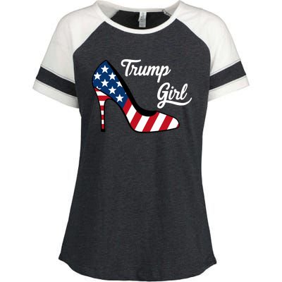 Trump Girl High Heels Stilettos American Flag Trump 2024 Republican Trump Merch Enza Ladies Jersey Colorblock Tee