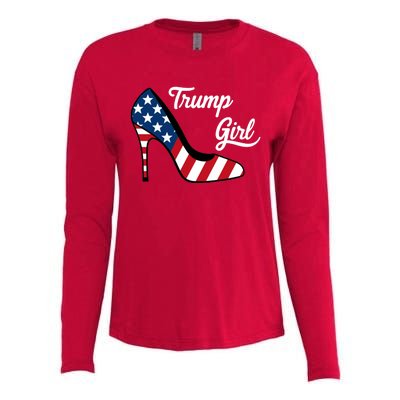 Trump Girl High Heels Stilettos American Flag Trump 2024 Republican Trump Merch Womens Cotton Relaxed Long Sleeve T-Shirt