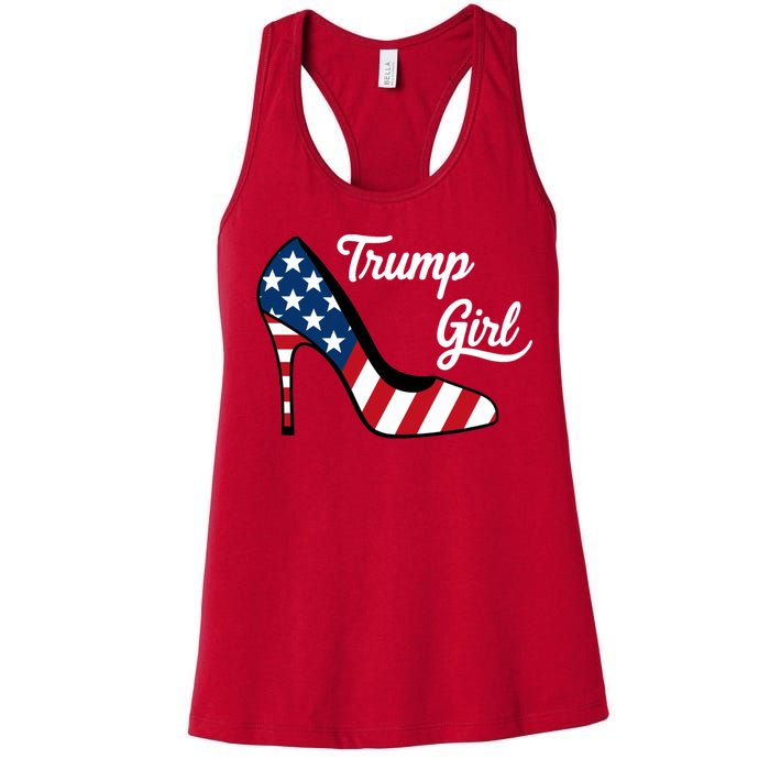 Trump Girl High Heels Stilettos American Flag Trump 2024 Republican Trump Merch Women's Racerback Tank