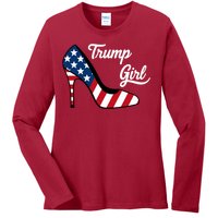 Trump Girl High Heels Stilettos American Flag Trump 2024 Republican Trump Merch Ladies Long Sleeve Shirt