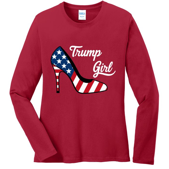 Trump Girl High Heels Stilettos American Flag Trump 2024 Republican Trump Merch Ladies Long Sleeve Shirt