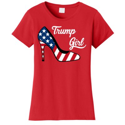 Trump Girl High Heels Stilettos American Flag Trump 2024 Republican Trump Merch Women's T-Shirt