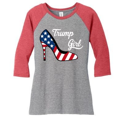 Trump Girl High Heels Stilettos American Flag Trump 2024 Republican Trump Merch Women's Tri-Blend 3/4-Sleeve Raglan Shirt