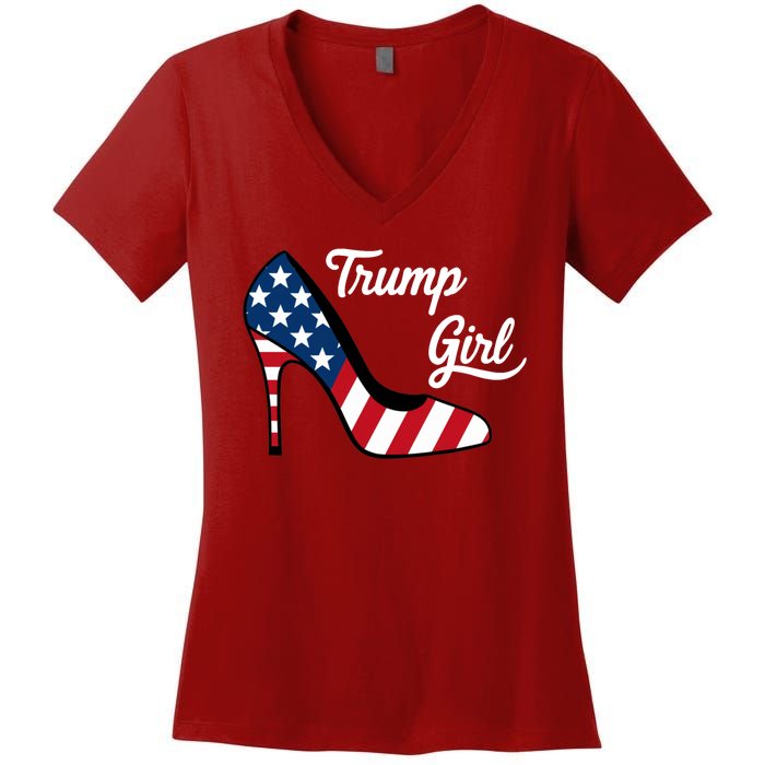 Trump Girl High Heels Stilettos American Flag Trump 2024 Republican Trump Merch Women's V-Neck T-Shirt