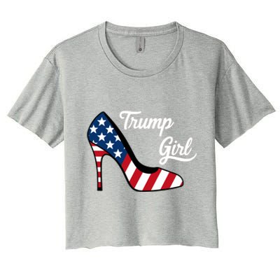 Trump Girl High Heels Stilettos American Flag Trump 2024 Republican Trump Merch Women's Crop Top Tee