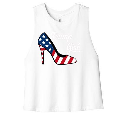 Trump Girl High Heels Stilettos American Flag Trump 2024 Republican Trump Merch Women's Racerback Cropped Tank