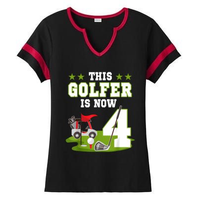 This Golfer Is Now 4 Year Old Birthday 4rd Golf Party Ladies Halftime Notch Neck Tee