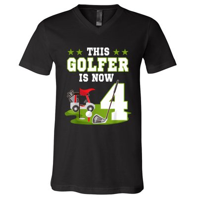 This Golfer Is Now 4 Year Old Birthday 4rd Golf Party V-Neck T-Shirt