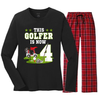 This Golfer Is Now 4 Year Old Birthday 4rd Golf Party Women's Long Sleeve Flannel Pajama Set 