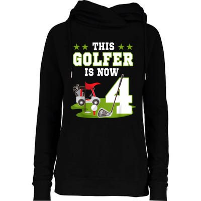 This Golfer Is Now 4 Year Old Birthday 4rd Golf Party Womens Funnel Neck Pullover Hood