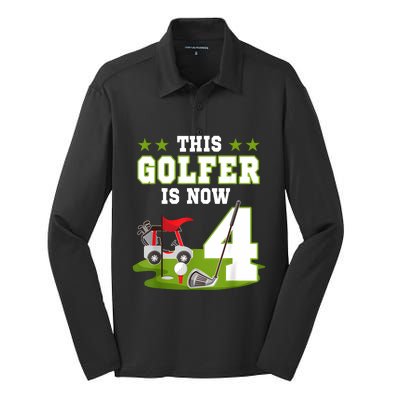 This Golfer Is Now 4 Year Old Birthday 4rd Golf Party Silk Touch Performance Long Sleeve Polo